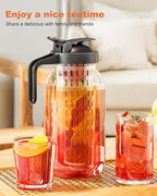 64oz Glass Pitcher with Fruit Infuser, 2 Quart Wide Mouth Mason Jar Pitcher with Airtight Flip Top Lid, Leakproof Fridge Door Water Jug for Iced Sun Tea, Juice Making - Black