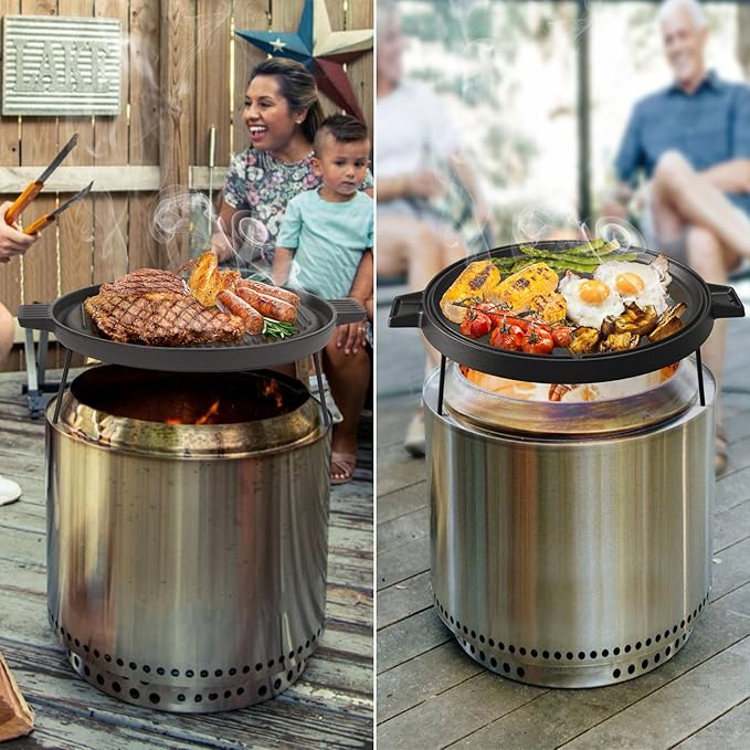 Onlyfire Griddle for Solo Stove Ranger, 14 Inch Double Sided Reversible Cast Iron Campfire Grill Pan with Detachable Legs for Solo Stove 15 Inch Fire Pit, Raised Top Cookware for Ranger Fire Pit