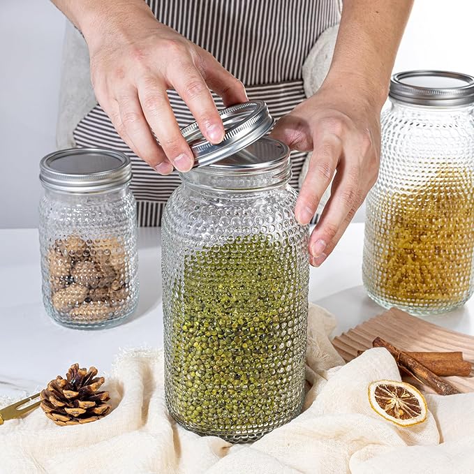 WELLIFE 3 Pack 64 oz Mason Jars Wide Mouth,Large Mason Jars for Pickling, Canning, Fermenting and Food Storage, Microwave & Dishwasher Safe