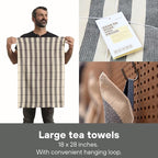 MEEMA Kitchen Towels and Dishcloths Sets of 4 | Large 18 x 28 Inch | Upcycled Cotton Tea Towel | Super Absorbent Cotton Dish Towels for Kitchen | Charcoal Stripes | Hand Towels