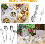 Patelai Serving Utensils Set Include Stainless Steel Large Spoons Slotted Spoons Forks Tongs Soup Ladle and Pie Server for Parties Buffet Catering, Dishwasher Safe(Silver,12 Pieces)