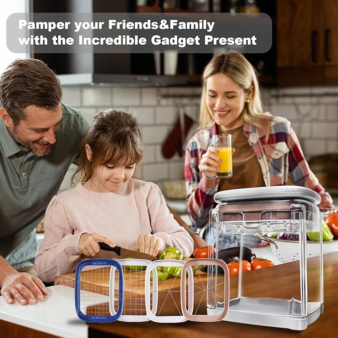 ZHANG XIAO QUAN SINCE 1628 French Fry Cutter 4-in-1 Food Dicer Chop Box, Potato Cutter for Fries Potato French Fry Onion Cutter Food Chopper Manual Hand Vegetable Cutter Dicer Apple Slicer, 4 Blades