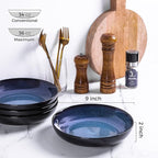 LERATIO Large Pasta Bowls,38oz Ceramic Pasta Bowls,9.0" Reactive Glaze Pasta Bowl Set of 6,Microwave & Dishwasher,Oven Safe,Wide Serving Bowls for Salad,Pasta,Fruit,Scratch Resistant-Blue