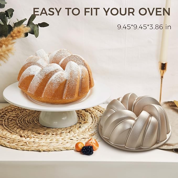 KITESSENSU Nonstick Braided Rope Cake Pan – 9.45” Fluted Tube Pan for Baking Pound Cake, Cast Aluminum Moldes para Pasteles, Cake Pans for Baking, Easy Release, High-Heat Resistant, Easy to Clean