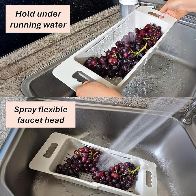 2-Pack Extendable Over the Sink Strainer Colander Basket, Expandable Collapsible Food Drainer, Wash Fruits and Vegetables, Drying Rack