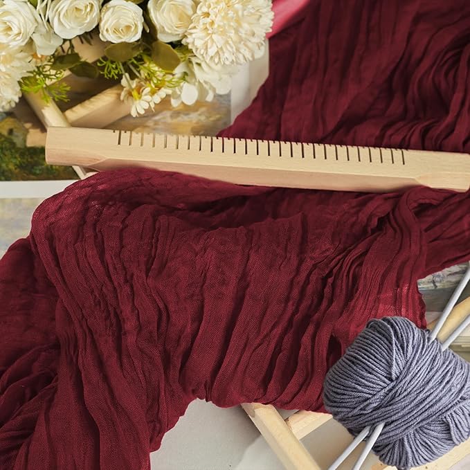 12 Pack Burgundy Cheesecloth Table Runner 10ft Boho Gauze Cheese Cloth Table Runner Rustic Sheer Runner 120 inch Long for Christmas Wedding Table Decorations