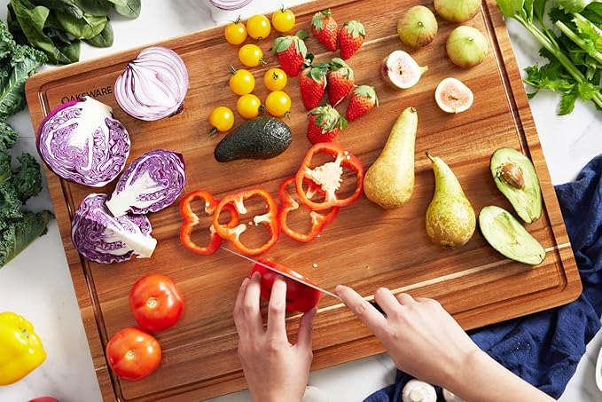 OAKSWARE Cutting Boards, 20 x 15 Inch Extra Large Acacia Wooden Cutting Board for Kitchen, Edge Grain Wood Chopping Board with Juice Groove and Handles, Pre-Oiled Carving Tray for Meat & Cheese