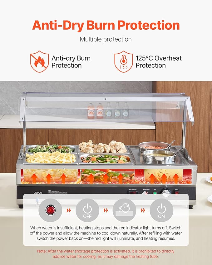 VEVOR Electric Soup Warmer, Two 6.34QT Pots & Four 1/2 Pans, Stainless Steel Commercial Food Warmer with 86~185°F Adjustable Temp, 1500W Bain Marie with Cover, Soup Station for Restaurant, Buffet