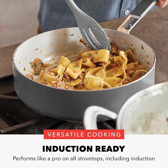 GreenPan x Bobby Flay 13 Piece Nonstick Cookware Pots and Pans Set, PFAS-Free Diamond Ceramic, Induction Suitable, Easy Clean Dishwasher & Oven Safe, Stay-Cool Silicone Handles, Glass Lids, Graphite