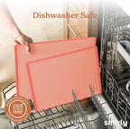 SMIRLY Plastic Cutting Board Set with Holder 3 Pieces, Non-Slip Dishwasher Safe Chopping Boards for Kitchen, Pink