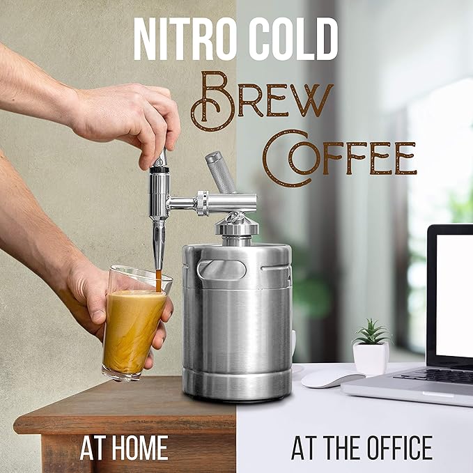 NutriChef Nitro Cold Brew Coffee Maker - Home Brew Coffee Keg, Nitrogen Coffee Machine Dispenser System w/ Pressure Relieving Valve Kit & Stout Creamer Faucet, Stainless steel - NutriChef NCNTROCB10