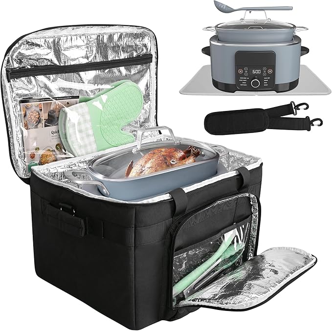 Carrying Bag Compatible with Ninja Crockpot Slow Cooker, Portable Insulated Travel Carrier Case for Ninja Foodi Possiblecooker Pro 8.5 Qt and Accessories with Shoulder Strap, Quilted Black