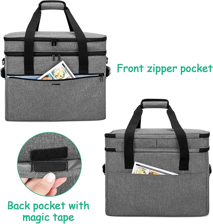 Yarwo Slow Cooker Bag Compatible with Crock-Pot/Hamilton Beach 8-10 Quart, Double Layers Slow Cooker Travel Carrier Case for Kitchen Appliance and Accessories, Gray (Bag Only)