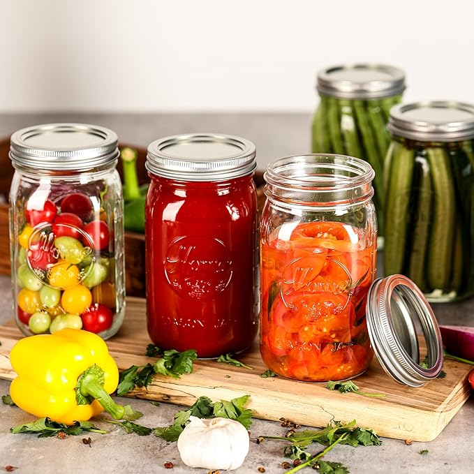 12 Pack Wide Mouth Mason Jars 32 oz - Heavy Duty Glass Quart Mason Jars With Airtight Lids for Pickling, Canning, Food Storage, Meal Prep and Fermenting, Leak Proof