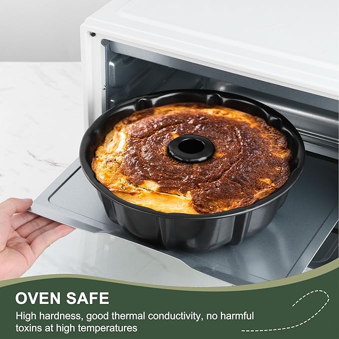 Homikit 10 Inch Non-stick Cake Pan, Heavy Duty Carbon Steel Fluted Tube Round Pans for Baking Meatloaf Jello Angel Food Cake Monkey Bread and More, 10 Cups Large Capacity & Easy Release, Black