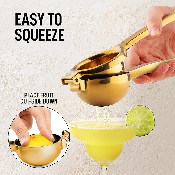 Zulay Kitchen Lemon Squeezer Stainless Steel - Premium Quality, Heavy Duty Solid Metal Squeezer Bowl - Large Manual Citrus Press Juicer and Lime Squeezer Stainless Steel - Gold
