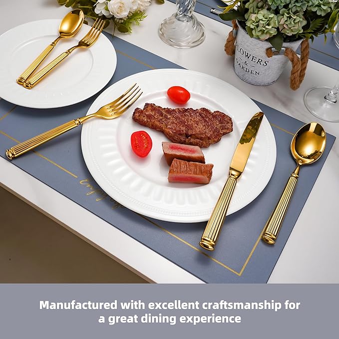 60-Piece Extra Thick Flatware Set, Heavy Duty Gold Silverware Set for 12, 18/10 Stainless Steel Flatware, Perfect for Weddings, Gift, Everyday Use