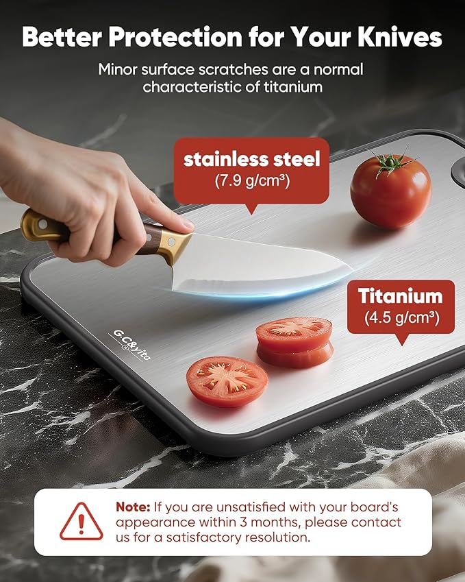 G.C&yite Titanium Cutting Board for kitchen, Lightweight No Toxic Double Sided Pure Titanium Chopping Board with Wheat Straw PP for Food Safety, Easy to Clean, Kitchen Gifts 15.5" x 10.5", 1-Pcs