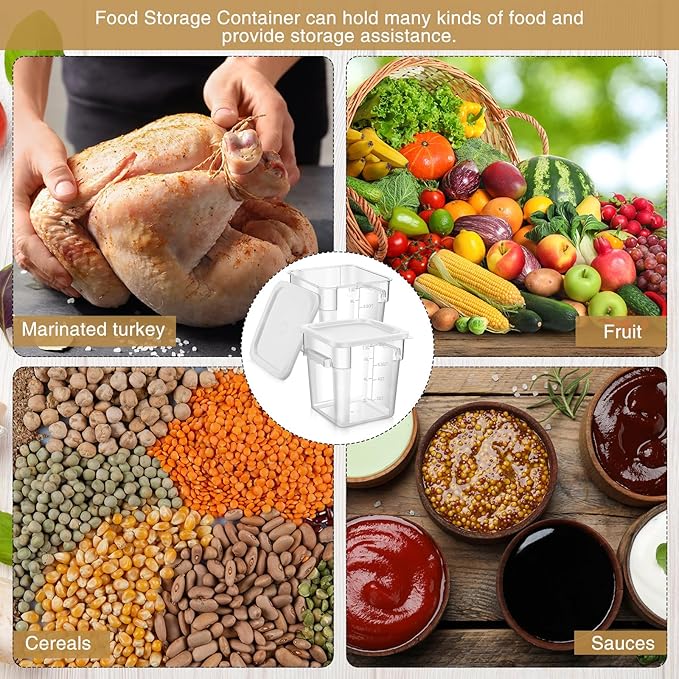 2 Pieces Square Food Storage Containers Polycarbonate Clear food Container with Lid Commercial Storage with Graduations for Commercial Kitchen Dough Marinating Meat(White,8 Qt)