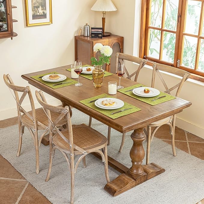 Blue Forest Placemats Set of 8, Dual-Layered Thickened Faux Linen Cloth Place Mats Heat Resistant Machine Washable Wrinkle Free Table Mats Indoor/Outdoor (Lime Green)