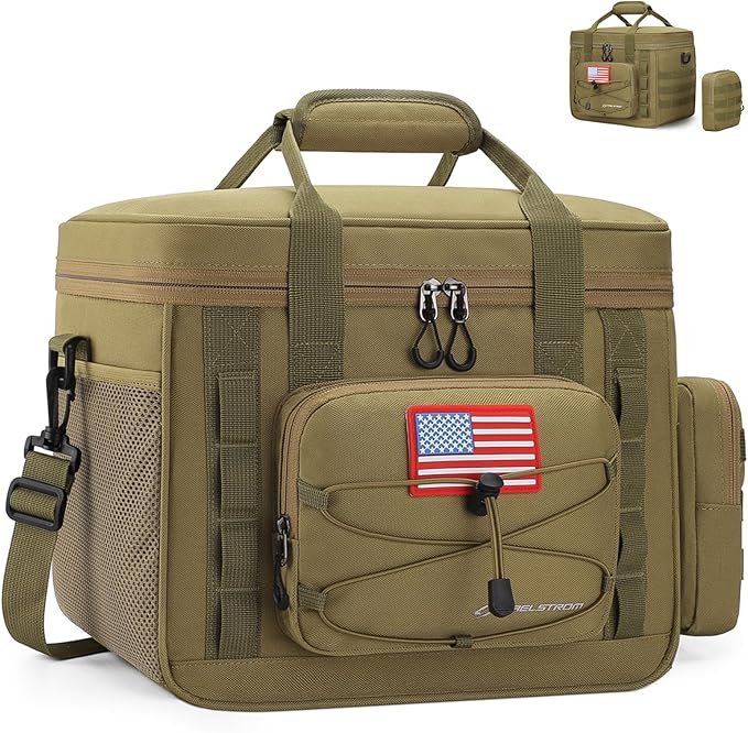 Maelstrom Large Tactical Lunch Box for Men,Insulated Lunch Bag, Leakproof Soft Cooler Bags with Detachable MOLLE Bag,Durable Lunch Tote for Adult Women Work,Picnic,30 Cans/20 L, Khaki