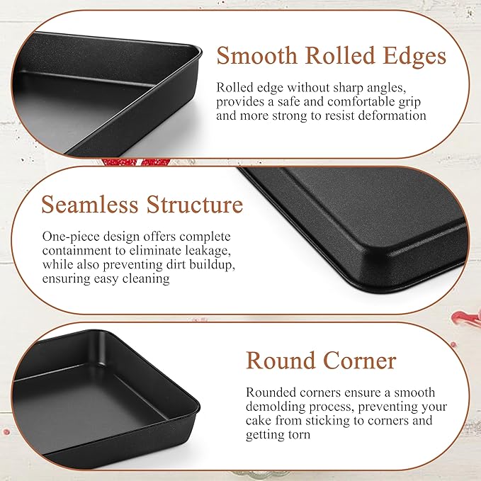 LIANYU 12⅓ x 9¾ x 2 Inch Cake Pan Set of 2, Rectangle Non-stick Baking Pan, Stainless Steel Bakeware for Lasagna Brownies Casseroles, Healthy & Easy Release