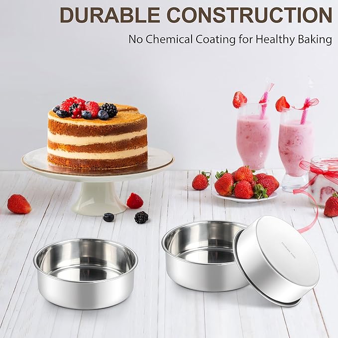 Homikit 6 Inch Round Cake Pan Set, Stainless Steel Small Baking Pans 3 Pack for Oven & Dishwasher, 2” Deep Small Nonstick Layer Cake Tins, Non-Toxic & Healthy