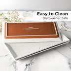 MIAMIO - Ceramic Serving Platter Set of 3 Large Serving Tray/Rectangle Serving Platters for Thanksgiving, Turkey, and Christmas - Microwave, Dishwasher, and Oven Safe Platter (34.5 x 17 cm)
