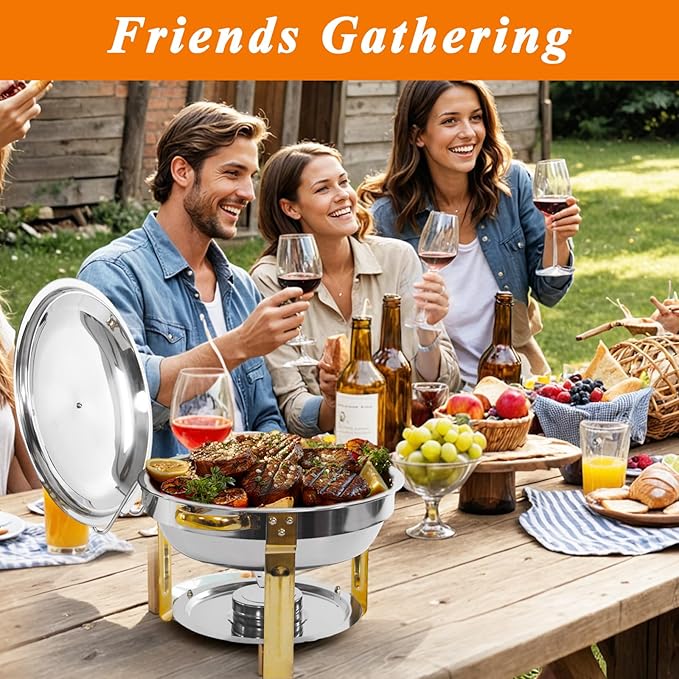 2-Pack Round Chafing Dishes for Buffet, 5QT Stainless Steel Buffet Chafing Set for Catering, Parties & Events