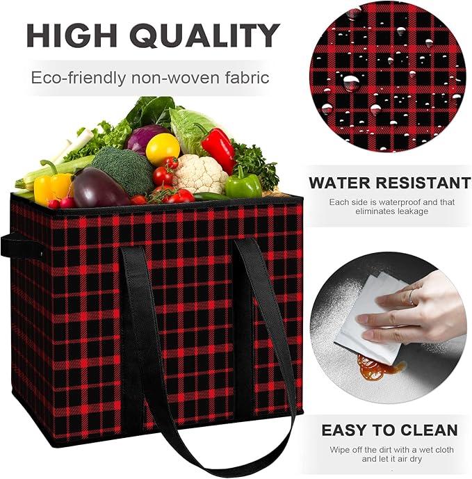 WISELIFE Reusable Grocery Bags 4 Pack,Large Grocery Tote Bag Water Resistant Shopping Bags Foldable Grocery Bag for Clothes,Shoes and Picnic,Red
