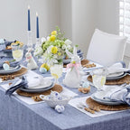 Solino Home Linen Cloth Tablecloth 52 x 52 Inch - 100% Pure Linen Chambray Indigo Square Tablecloth - Athena, Machine Washable Table Throw for Summer