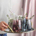 LAV Multicolor Stemless Wine Glasses Set of 6 - Drinking Cups 16 oz - Multicolor Glass Wine Tumblers - Colorful Glass Cups for Families - Drinking Glasses for Water, Juice, Beverages