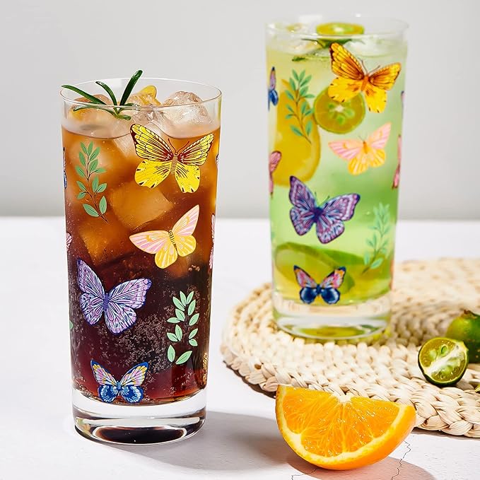 Drinking Glasses Set Of 6,Highball Glasses 16OZ,Clear Water Glasses with Heavy Weighted Base,Made From Premium Borosilicate Glass,Glass Cups for all beverage,Ice Tea&Coffee…