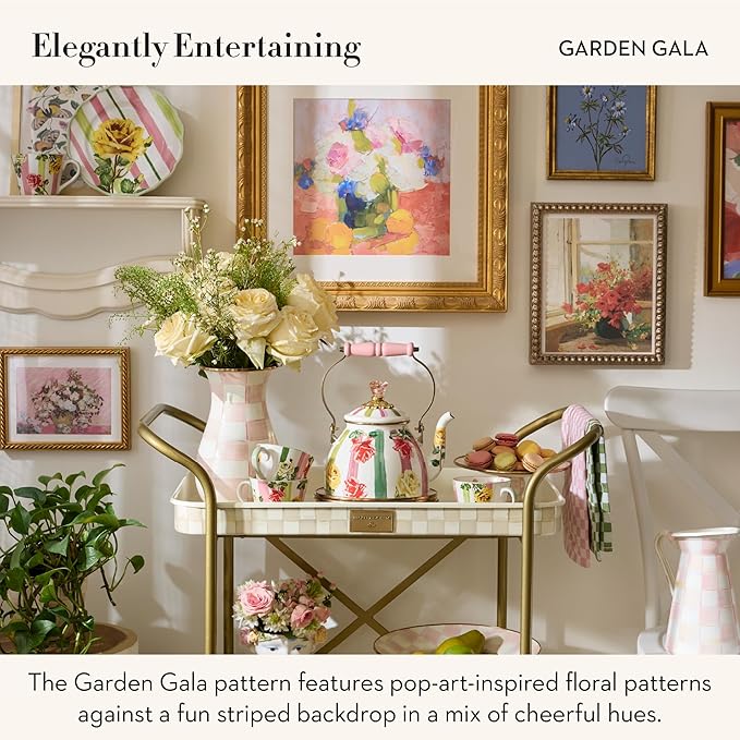 MACKENZIE-CHILDS Enamel Tea Kettle, Cute Tea Kettle for Stovetop, 2 Quarts, Garden Gala