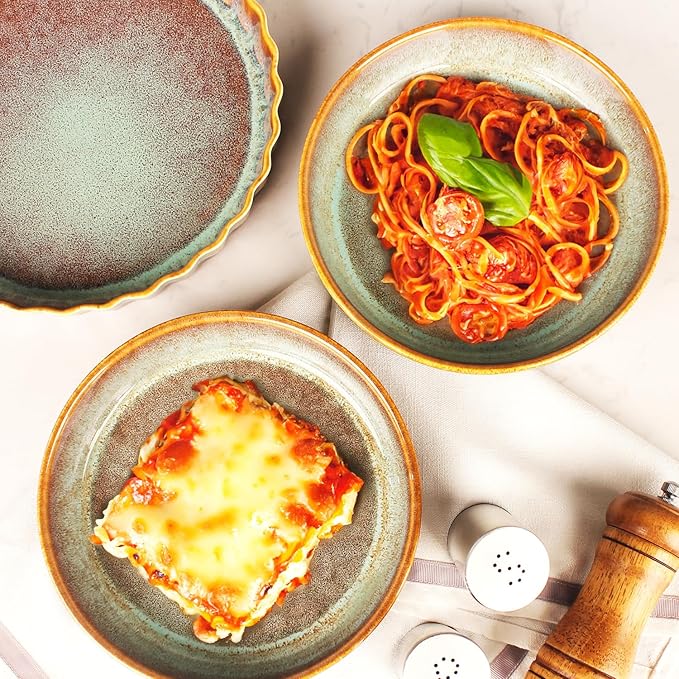 Large Quiche Tart Pans Pan, 17 oz Ceramic Au gratin pans, Fluted Ruffled Edge for Quiche Baking Dish/Pie Pan - Microwave Freezer Dishwasher Oven safe - Great Gift for Bakers 8 Inch