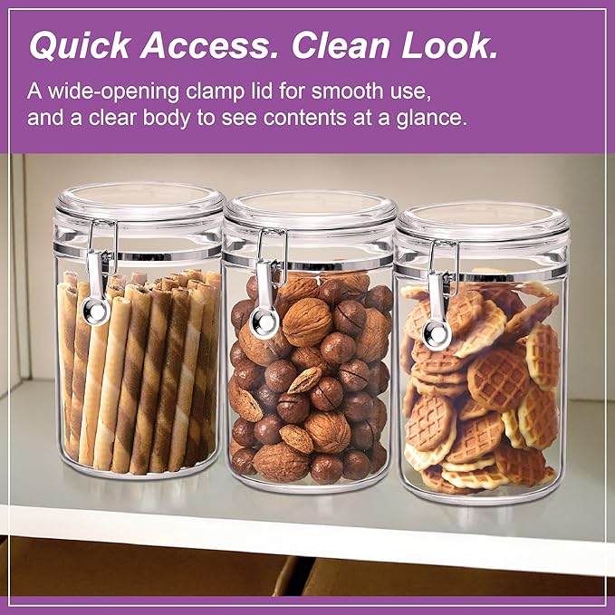 Amazing Abby Cathy - 56-Ounce Plastic Canister (Set of 3), Plastic Airtight Food Container, Stackable for Pantry Storage, BPA-Free and Shatter-Proof, Perfect for Home and Commercial Use