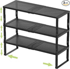 Adjustable Expanable Stackable Spice Rack Shelf Pantry Storage Organizer for Kitchen Cabinet,Countertop,Bathroom and more.Space is no longer limited(3Packs/Black/Medium)