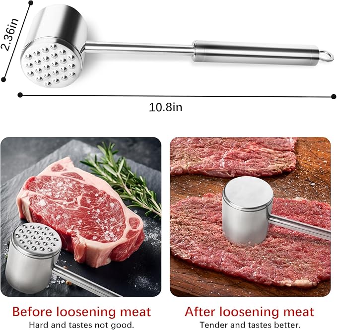 Meat Tenderizer, Heavy Duty 304 Stainless Steel Meat Tenderizer Tool, Meat Hammer Dishwasher Safe, Meat & Poultry Tenderizers,Meat Pounder for Steak, Chicken, Fish, Pork, Beef