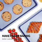 Vinino Baking Sheet Set of 3, Cookie Sheets For Baking with Square Texture Pattern, Thicker Carbon Steel Non-stick Baking Pan Half/Quarter/Jelly Roll Pans Tray for Oven-Blue