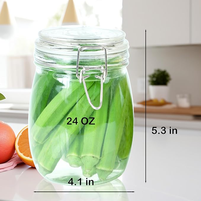 Glass Jar With Airtight Lid 24 OZ 3 Pack Airtight Food Storage Containers Leakproof Wide Mouth Canister For Coffee Beans, Sugar, Canning, Candy, Cereal, Pickle, Cookies, Dried Fruits
