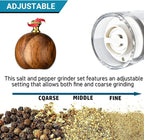 Pepper Mills, Classic Manual Transparent Pepper Grinder & Salt Mills 2Pcs 8in，Solid Wood Hand Shaker Rotor Pepper Salt Grinder ，Ceramic Core With Adjustable Coarse Mill for Various Spices