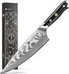 Damascus Chef Knife: 8-inch Razor-Sharp Japanese Chef Knife with VG10 Steel Core, Full Tang G10 Handle, NSF Food-Safe Professional Kitchen Knife with Sheath, Christmas Elegant Box