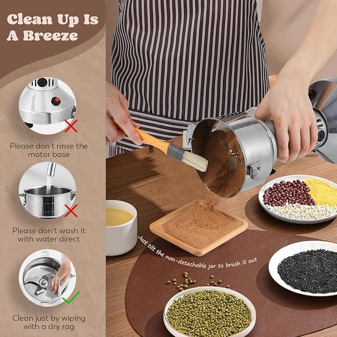 Moongiantgo 250g Safety Grain Mill Grinder 950W High-speed Electric Stainless Steel Dry Spice Grinder Pulverizer for Wheat Corn Rice Pepper Herbs Coffee Beans Dried Mushrooms, 110V