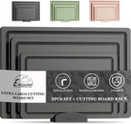 Empune Plastic Cutting Board Set, Recycled Plastic Cutting Boards for Kitchen (Set of 3), Dishwasher Safe Large Chopping Board with Holder, Non-slip Feet and Juice Grooves, Nonporous, Grey