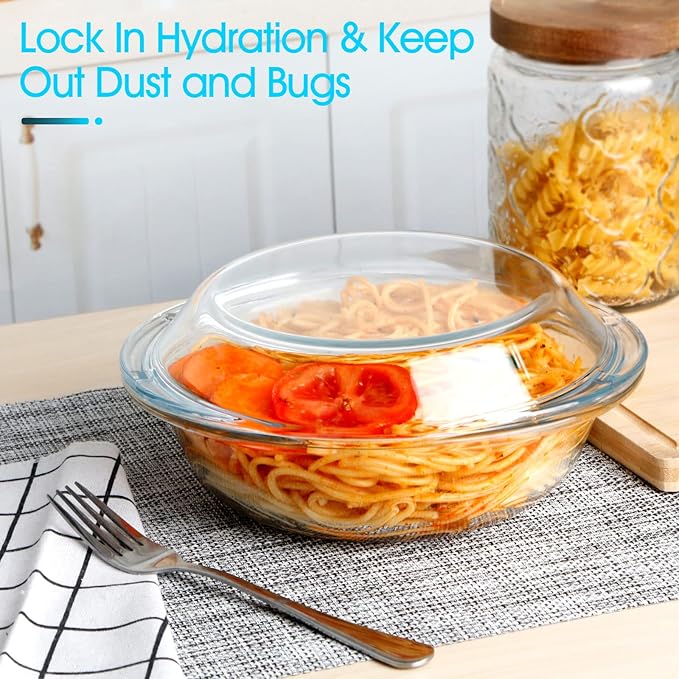 Mini-1 Liter Glass Casserole Dish With Lid, Round Oven Safe Glass Bakeware with Handles