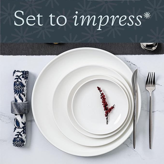 Vikko Dinner Plate, Set of 6 White Plates, Ceramic Dinner Plates Set, Stackable 12 Inch Extra Large Dinner Plates for Every Day and Special Occasion, Restaurant Style, Dishwasher Safe, Microwave Safe