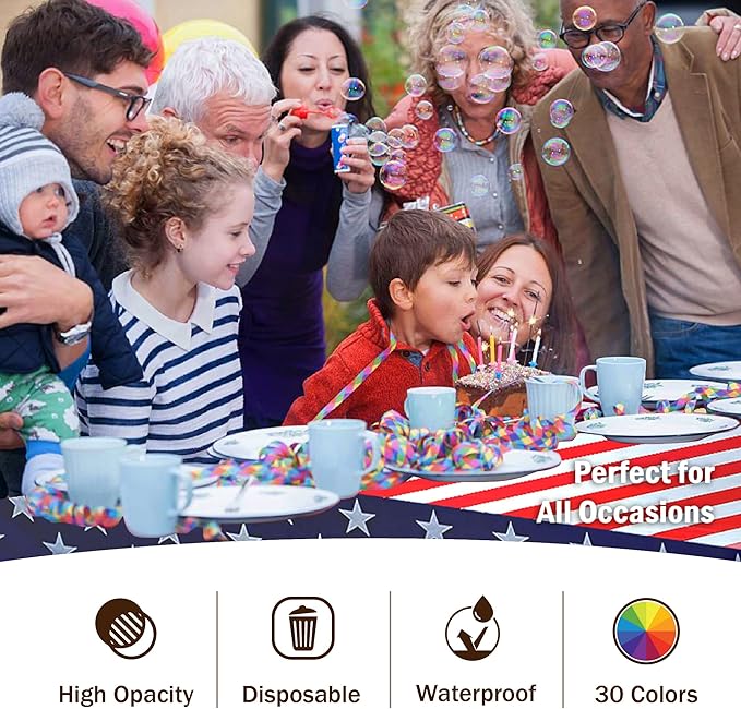 Exquisite Party Solids 12-Pack Premium Rectangle American Flag Design Plastic Tablecloth - USA Stars and Stripes Tablecloth Disposable Plastic Table Cover for July 4th - 54 inch. x 108 inch.