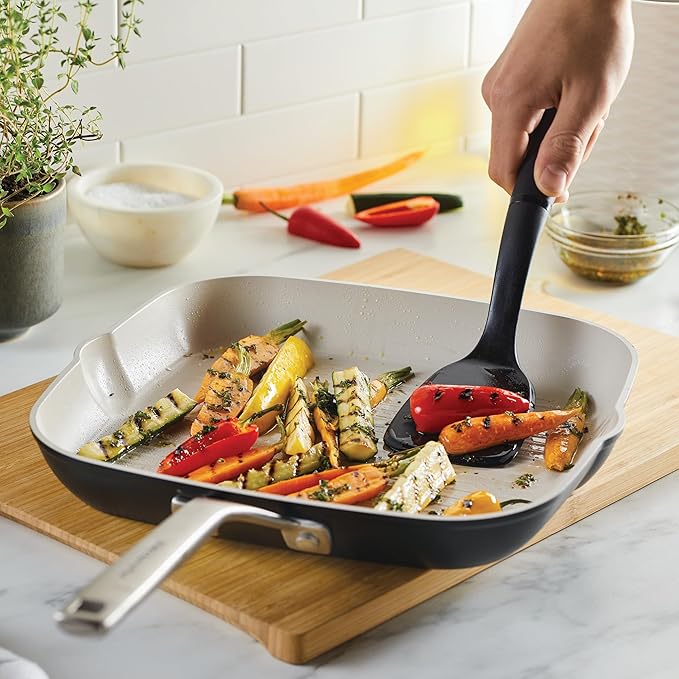 KitchenAid Hard Anodized Ceramic Nonstick Grill Pan/Griddle, Square, 11.25 Inch, Matte Black