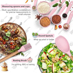 HaWare Kitchen Cooking Utensils Set, 23-Piece Silicone Kitchen Utensils Spatula Set with Holder, Heat Resistant Wooden Handle Kitchen Gadget for Nonstick Cookware, Food-grade Turner Spoon Sets (Pink)