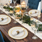 Goodluck 700 Piece Gold Plastic Dinnerware Set for 100 Guests, Disposable Plates for Party, Include: 100 Dinner Plates, 100 Dessert Plates, 100 Pre Rolled Napkins with Silverware, 100 Cups